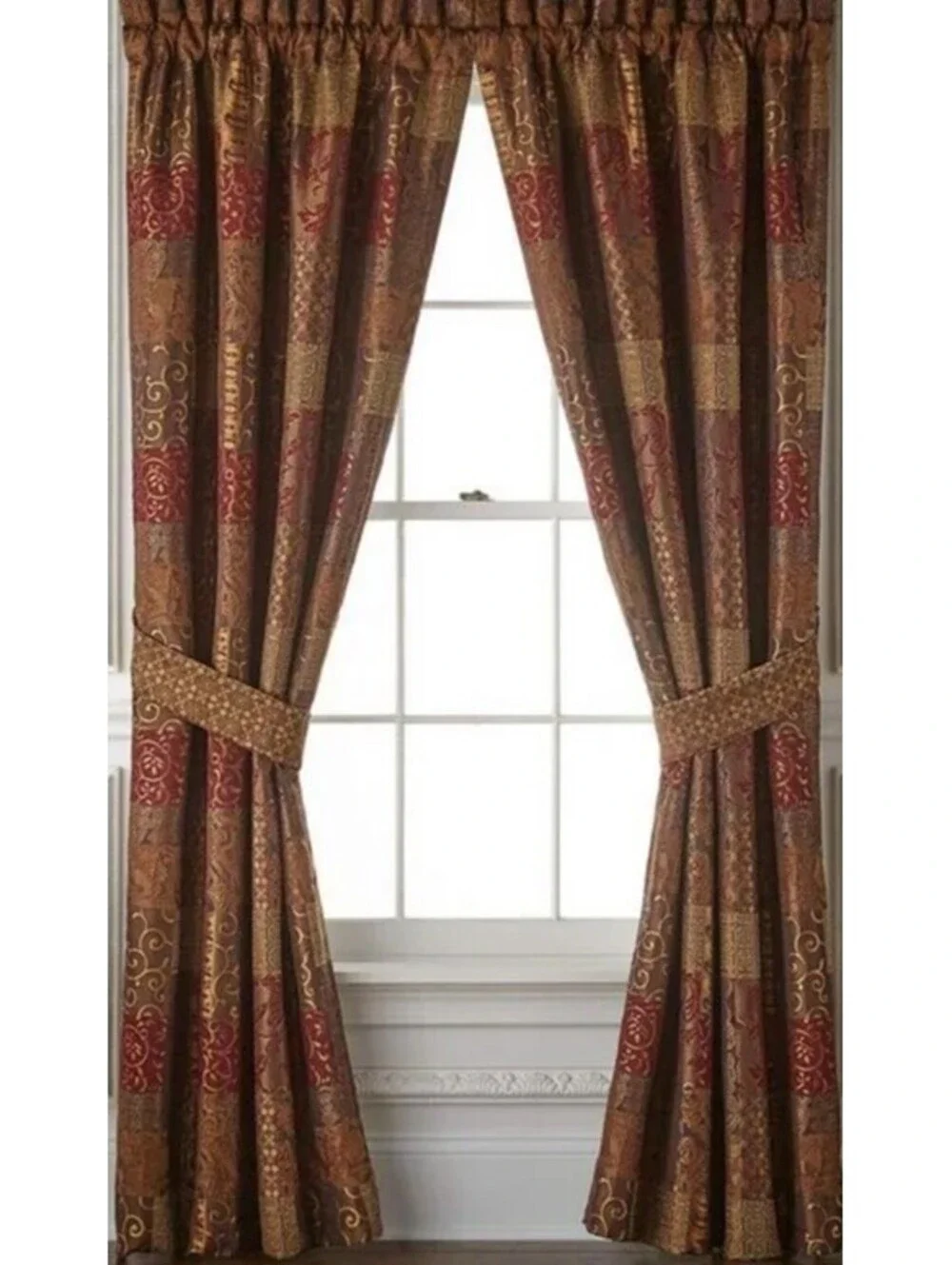New - Elegant and Regal Croscill Galleria Red/Gold/Brown 2 Curtain Tie Backs
